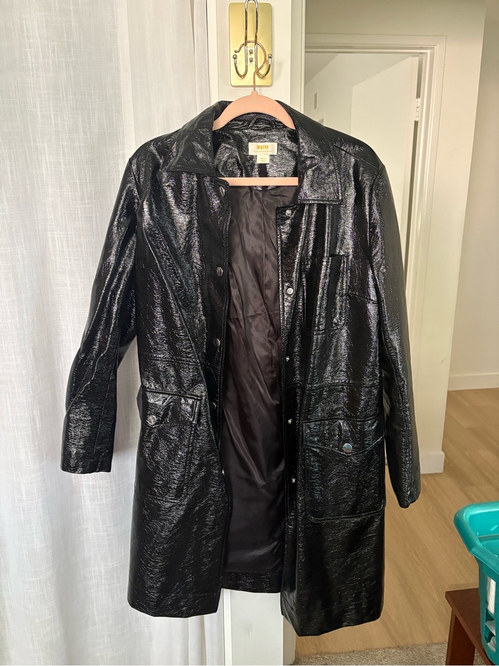 Anthropologie Black Patent Long Jacket